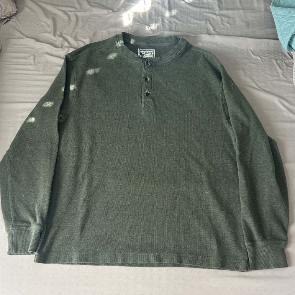 Bearbottom Clothing Men’s Green Waffle Henley Large